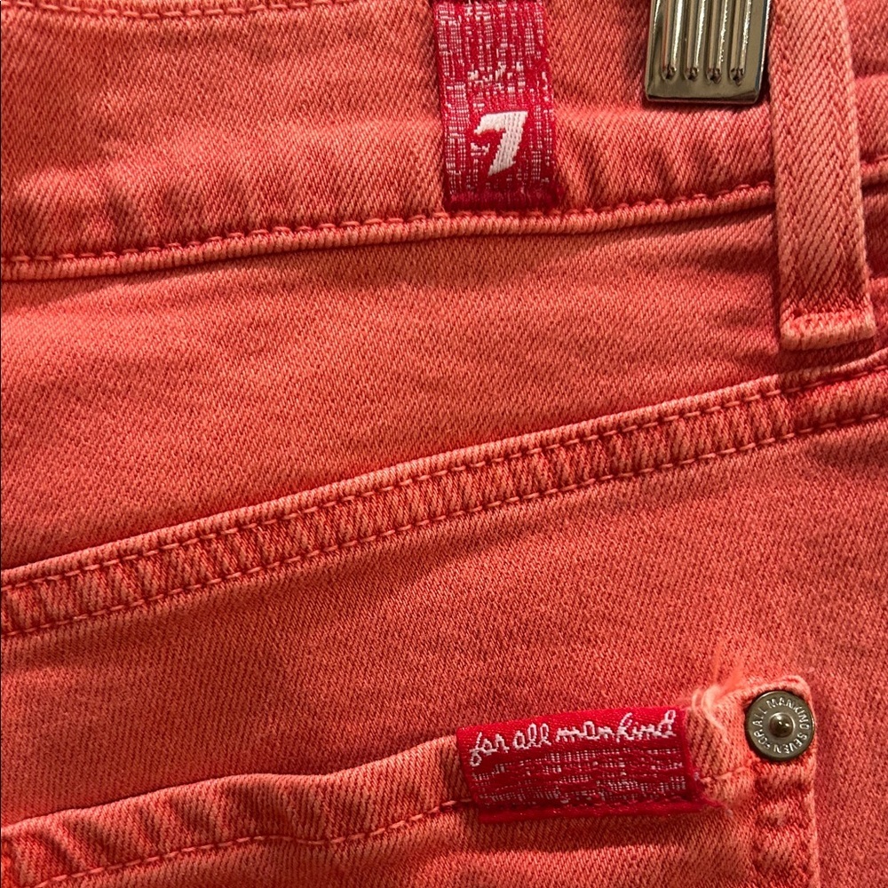 7 For All Mankind Vibrant Coral Jean Shorts - Picture 2 of 3